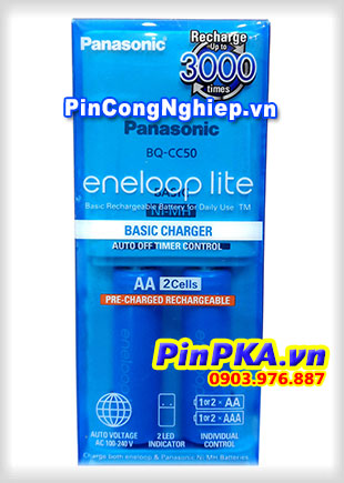 Bộ sạc 2 Pin AA AAA Panasonic Eneloop BQ-CC50 (Kèm 2 Pin AA Eneloop lite)